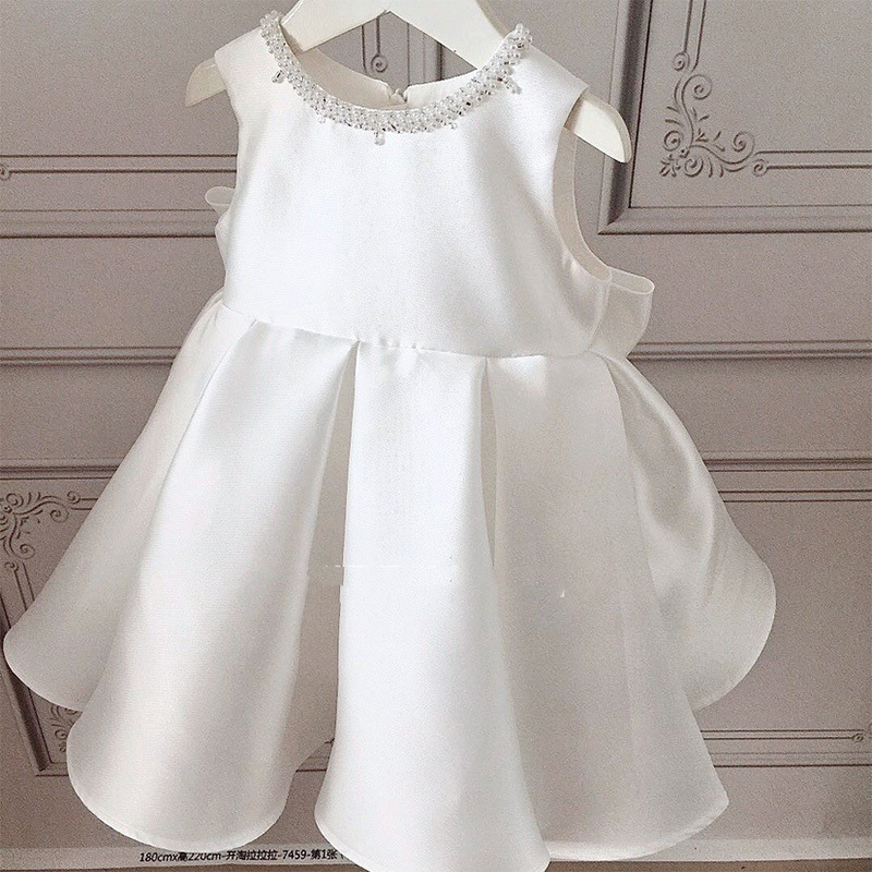 Satin Bow Long Sleeve Mid-long Dresses - White - 150cm - image 3
