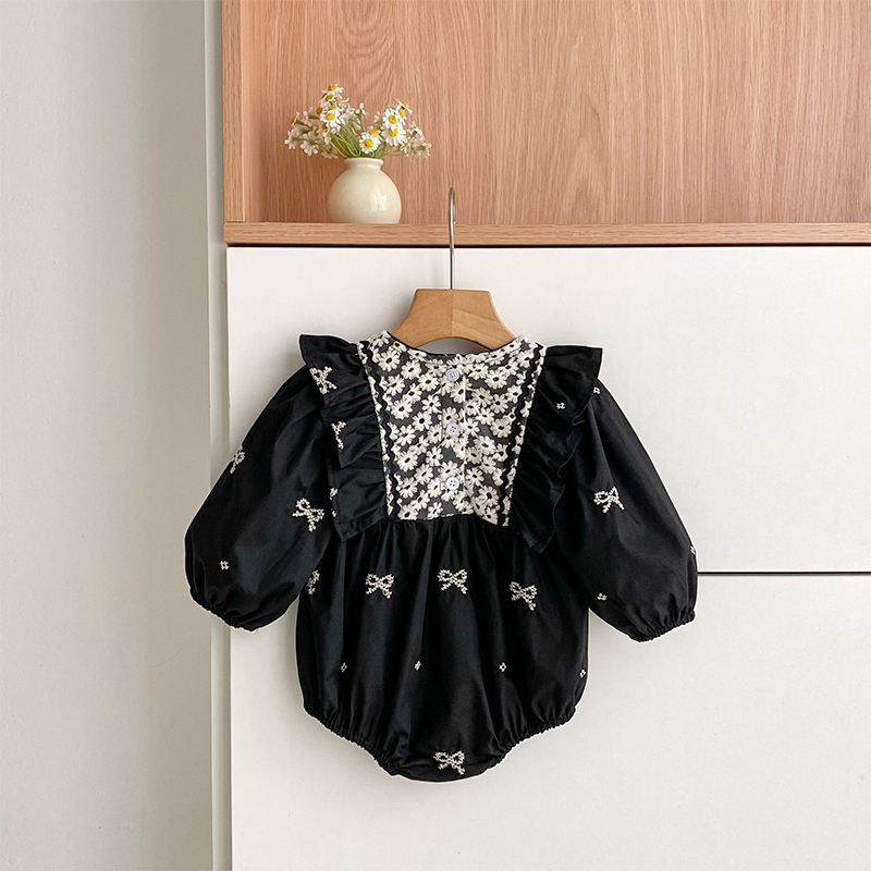 Cotton Bow Floral-embroidered Long Sleeve Regular Dresses&Bodysuit - image 16