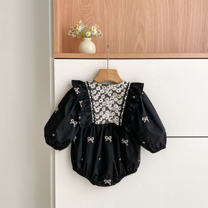 Cotton Bow Floral-embroidered Long Sleeve Regular Dresses&Bodysuit - image 16