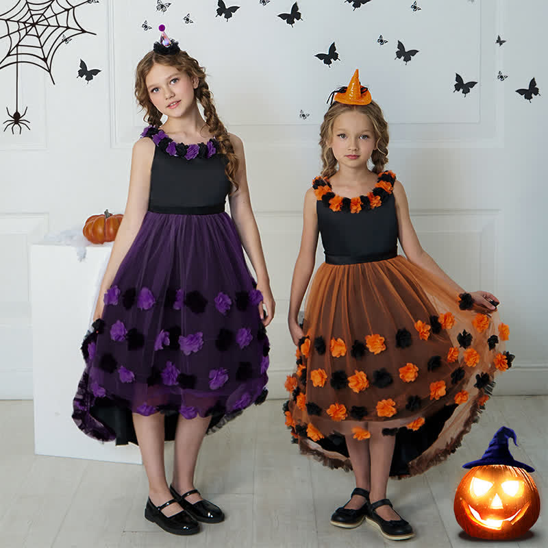 Satin & Mesh Rosette Sleeveless Mid-long Dresses - image 3