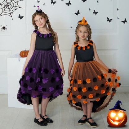 Satin & Mesh Rosette Sleeveless Mid-long Dresses - image 3