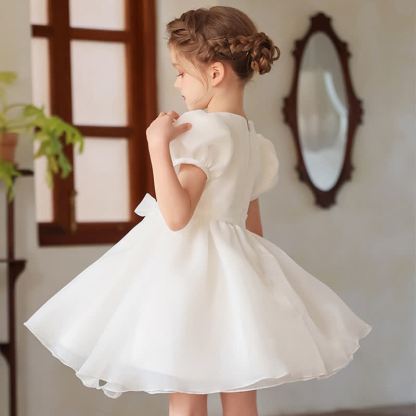 Chemical Fiber Blend Embroidery Bow Short Sleeve Mid-long Dresses - image 5