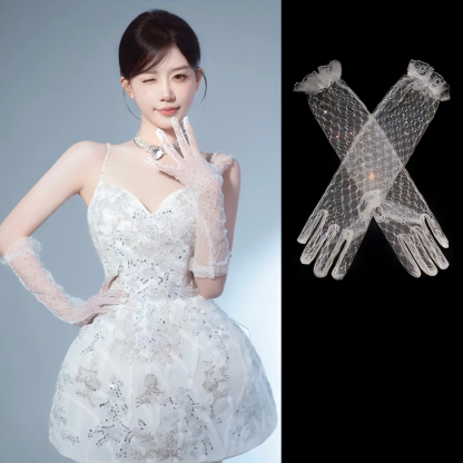 Solid With Bow Gloves - Rhinestone style - Adult-Long-38cm - image 4