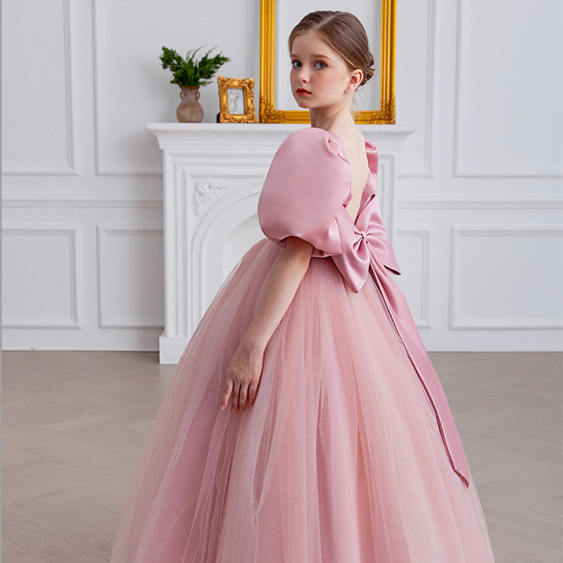 Satin Bow Folds Short Sleeves Maxi Dresses - image 3