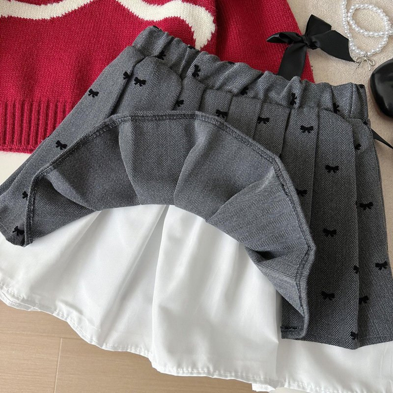 Yarn/wool Yarn Bow Pleated Long Sleeve Regular Dresses&two-piece Set - image 6