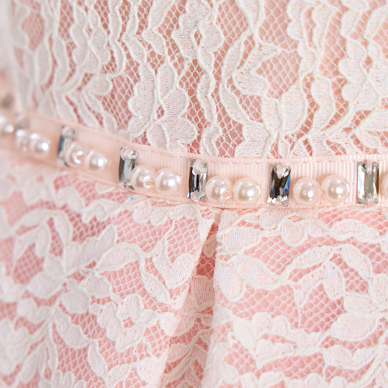 Lace Imitation Pearls Bow Sleeveless Mid-long Dresses - image 7