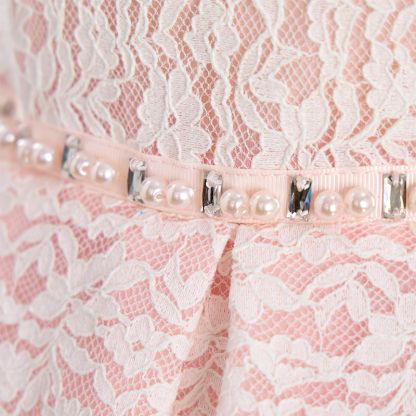 Lace Imitation Pearls Bow Sleeveless Mid-long Dresses - image 7