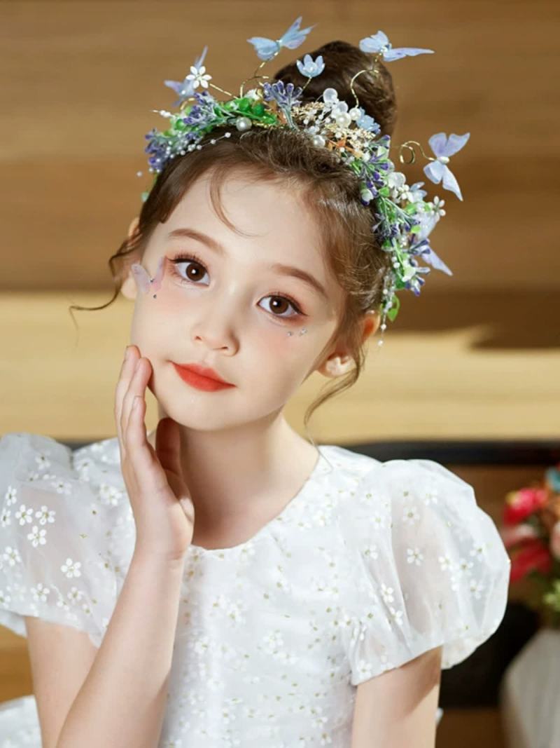 Easter Solid Rosette Hairband - Forest Blue Butterfly Pearl Garland - image 4