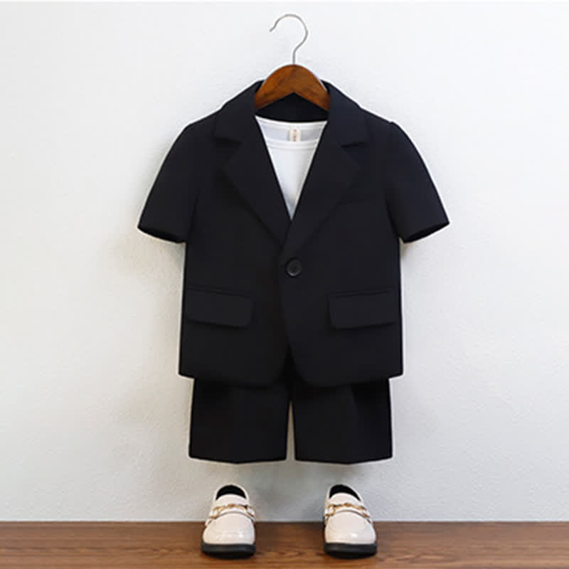 Chemical Fiber Blend Button Pocket Stitching Short Sleeve Shorts Two-piece Set - image 11