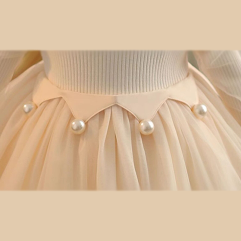 Knitted & Mesh Pearl Long Sleeve Mid-long Dresses - image 8