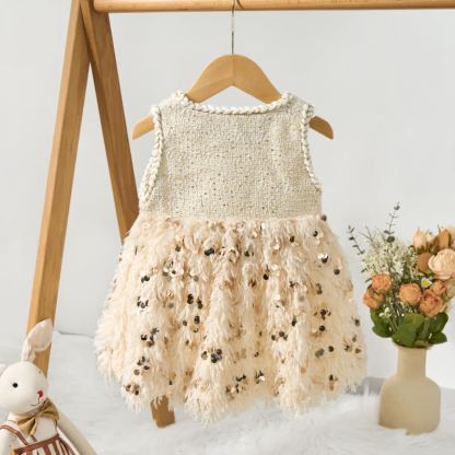 Tweed Sequins Sleeveless Mid-long Dresses - image 3