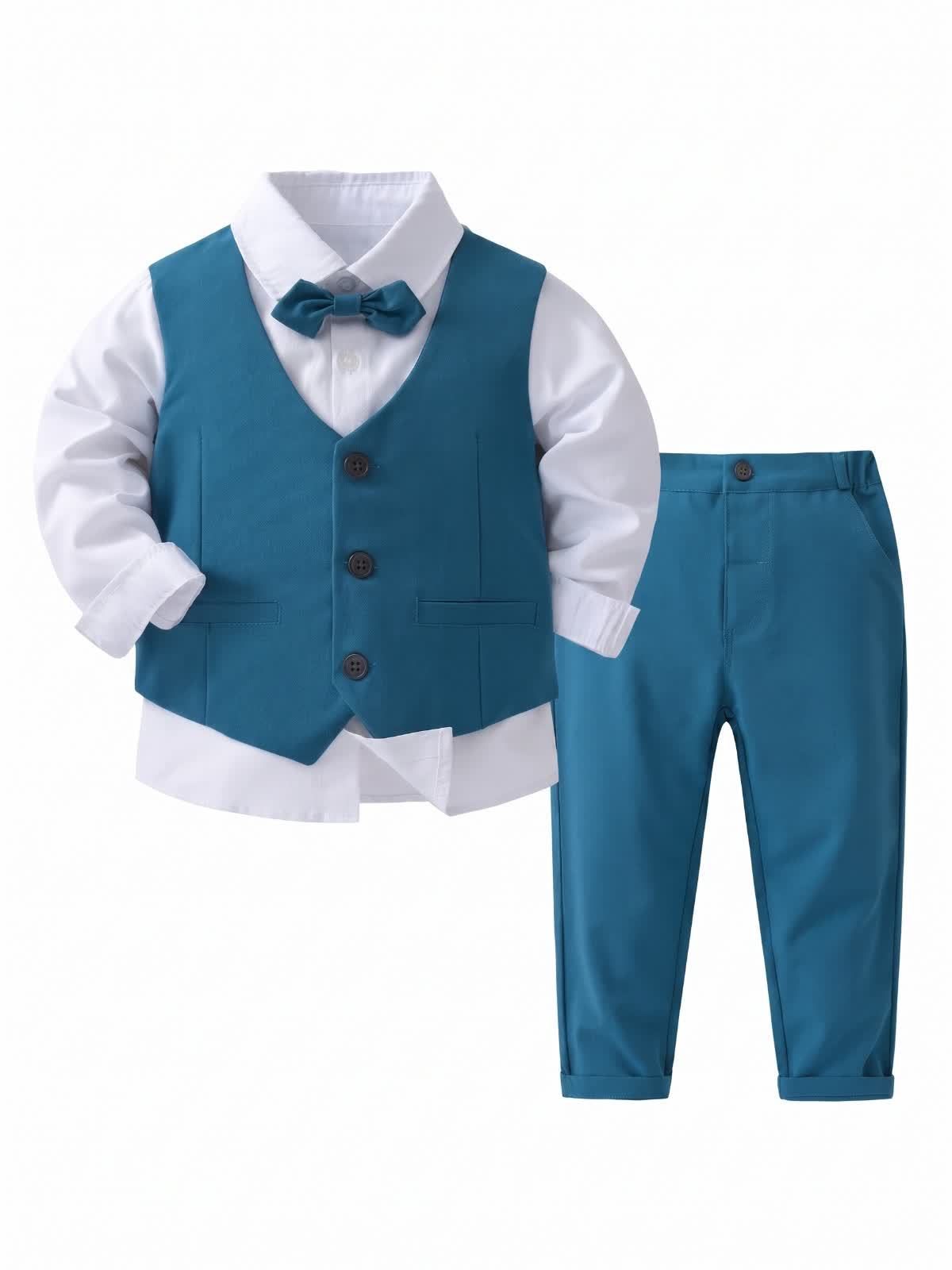 100% Cotton Bow Regular Sleeve Formal Suit - Dark Blue - 140cm - image 41