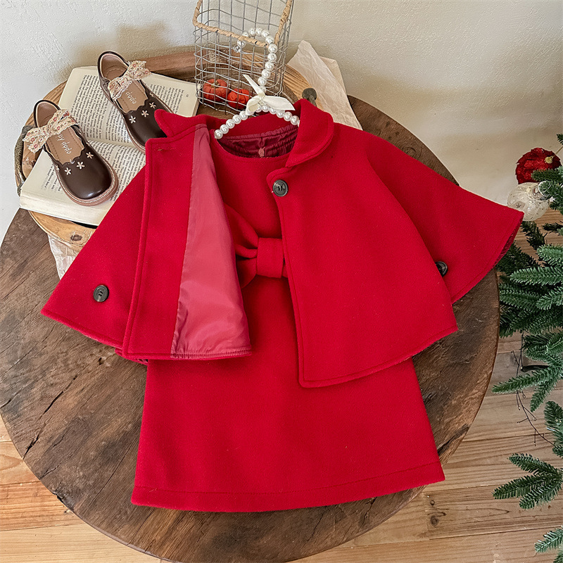 Woolen Bow Long Sleeve Midi Dresses&outerwears Set - image 11