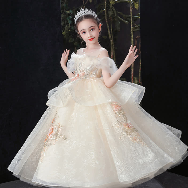 Chemical Fiber Blend Folds Rosette Cap Sleeve Maxi Dresses - image 3