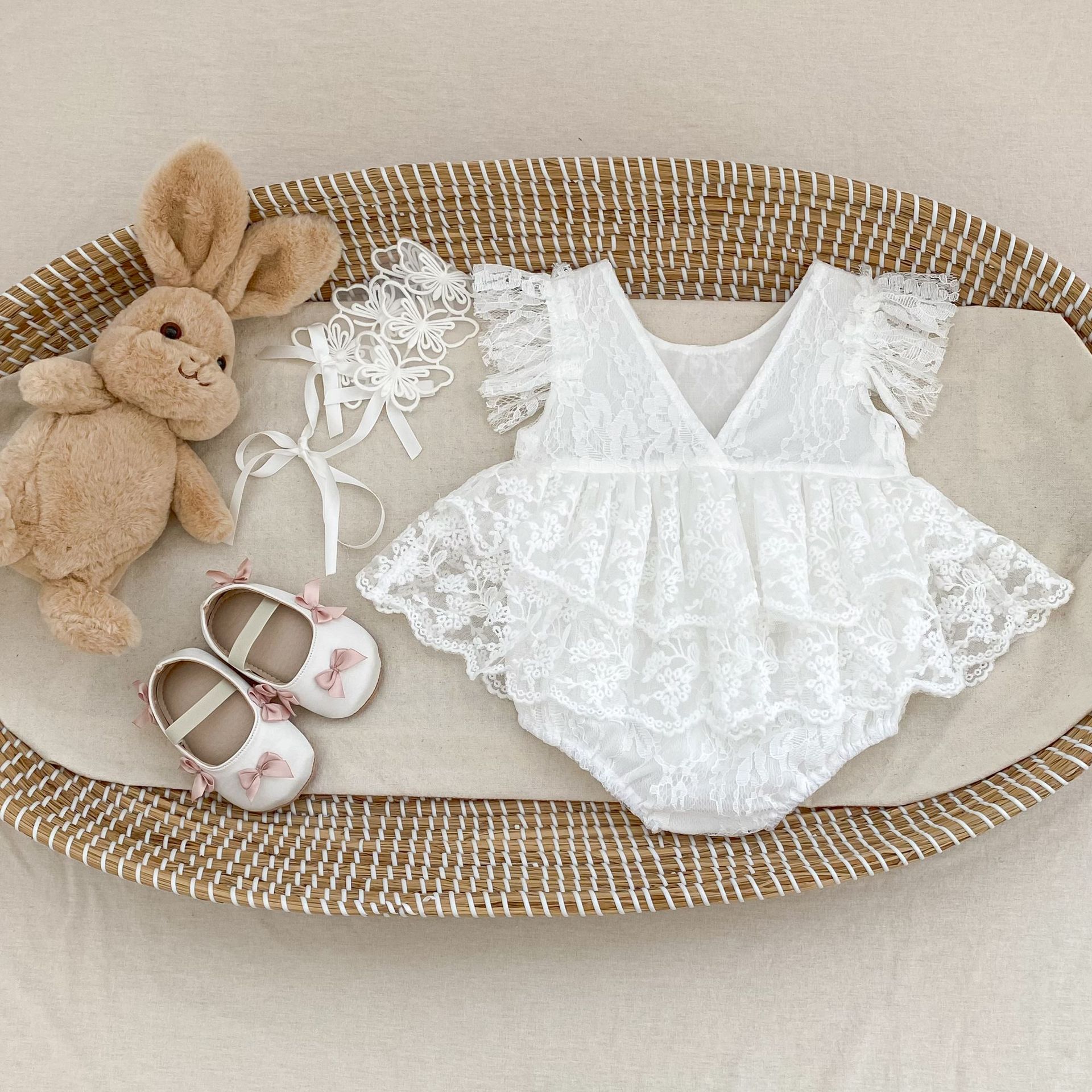 Lace Rosette Cap Sleeve Shorts Bodysuit - image 7