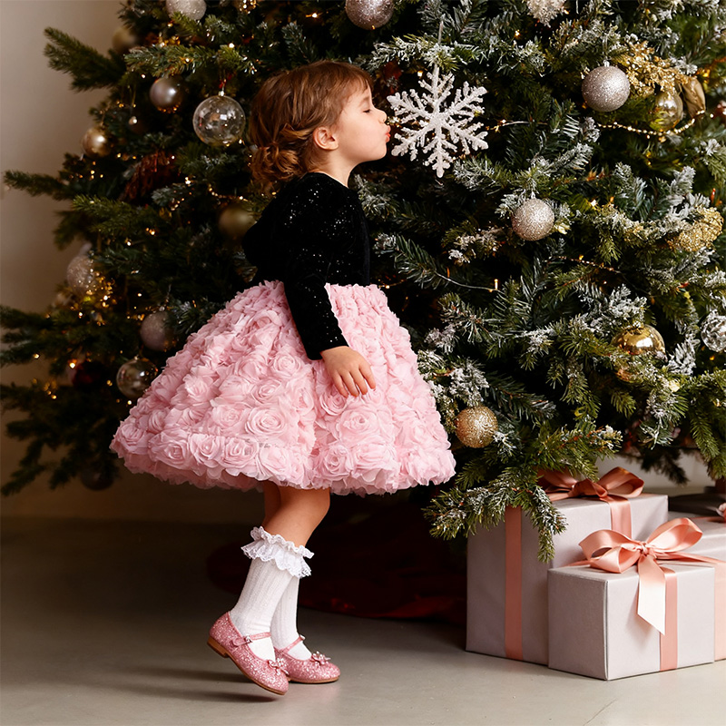 [Archive Sale] Velvet Rosette Long Sleeve Mid-long Dresses - image 7