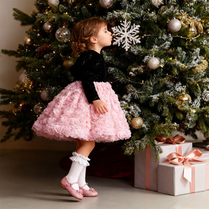 [Archive Sale] Velvet Rosette Long Sleeve Mid-long Dresses - image 7