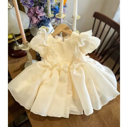 Organza Flouncing Short Sleeve Midi Dresses - image 3