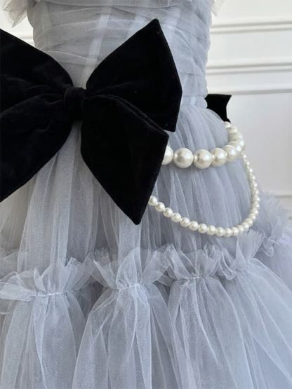 Mesh Bow Imitation Pearls  Ruched Gathered Sleeveless Maxi Dresses - image 16