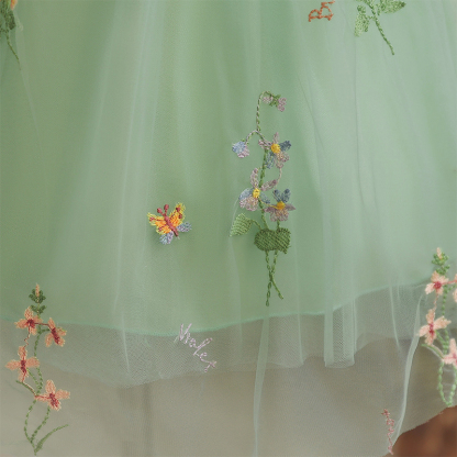 Mesh Floral-embroidered Cap Sleeve Midi Dresses - image 5