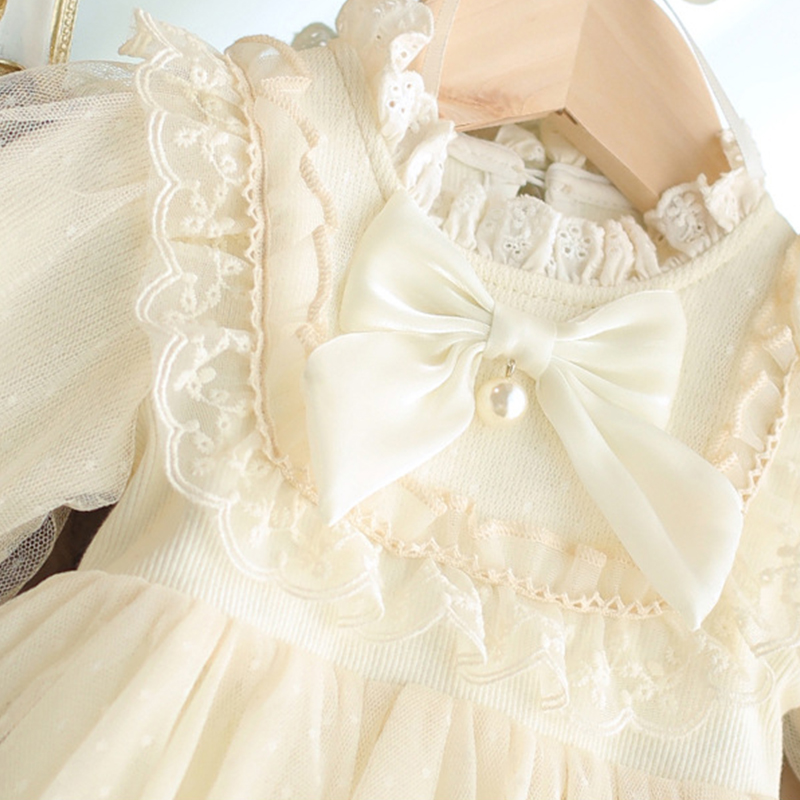 Cotton Folds Lace Long Sleeve Mid-long Dresses - image 6