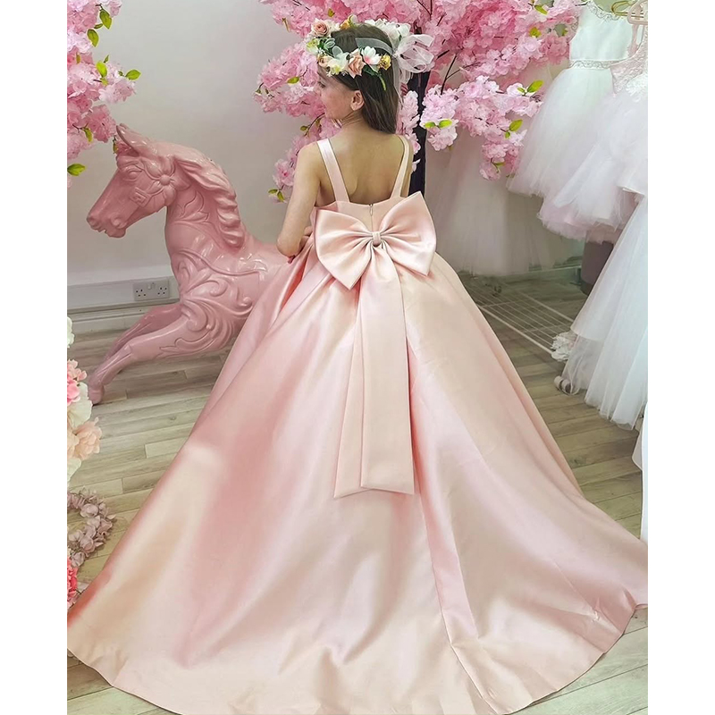 Satin Bow Sleeveless Maxi Dresses - Pink - 15-16Y - image 1