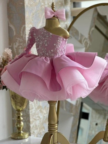 Satin Bow Long Sleeve Short Dresses - image 3
