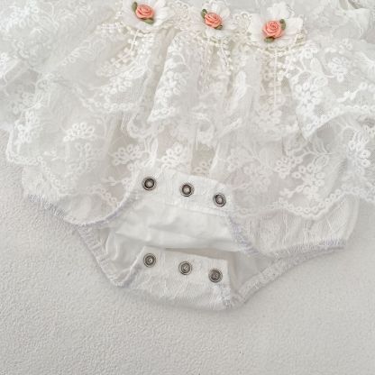 Lace Rosette Cap Sleeve Shorts Bodysuit - image 15