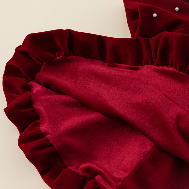 Velvet Imitation Pearls Short Sleeve Midi Dresses - image 12