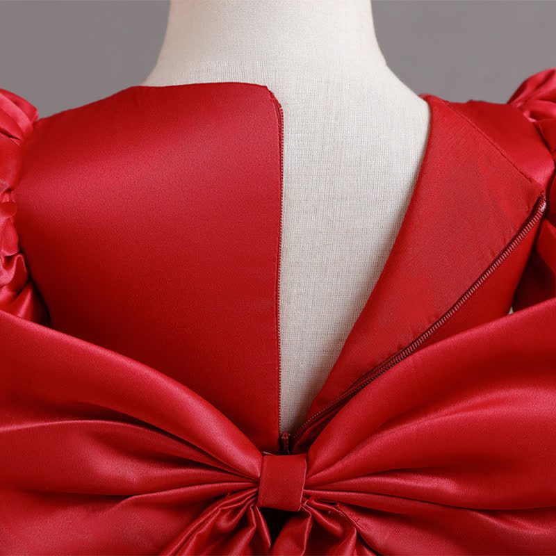 Mesh Bow Sequins Folds Short Sleeve Mid-long Dresses - image 30