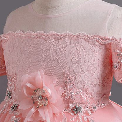 Organza Lace Bow Rosette Short Sleeve Maxi Dresses - image 22