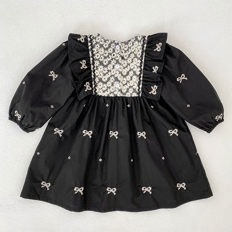 Cotton Bow Floral-embroidered Long Sleeve Regular Dresses&Bodysuit - image 8