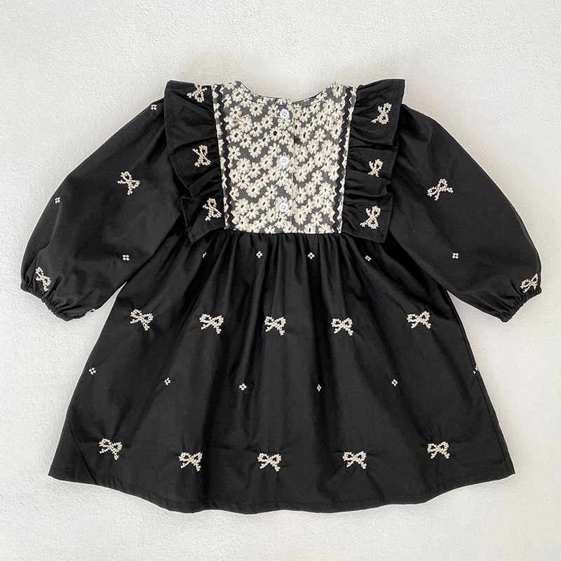 Cotton Bow Floral-embroidered Long Sleeve Regular Dresses&Bodysuit - image 8