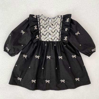 Cotton Bow Floral-embroidered Long Sleeve Regular Dresses&Bodysuit - image 8