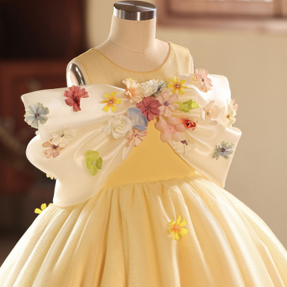 Cotton-blend Rosette Short Sleeves Maxi Dresses - image 4