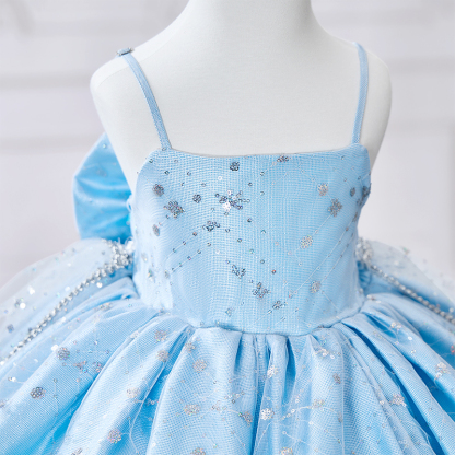 Sequins Bow Sleeveless Midi Dresses With Crown Necklace And Train - image 7