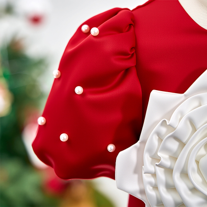 Satin Rosette Short Sleeve Midi Dresses - image 7