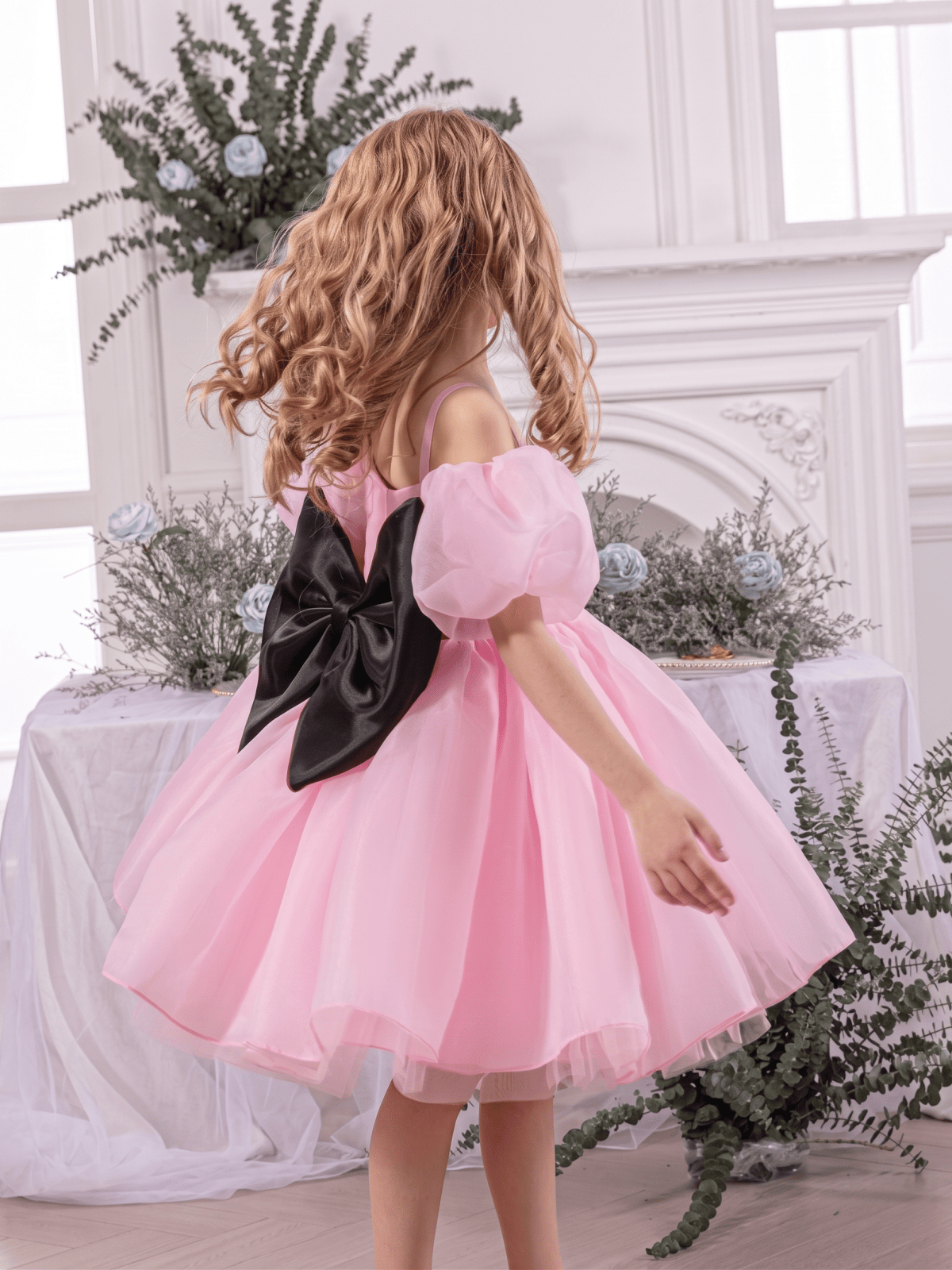 Organza Bow Short Sleeve Short Dresses - image 9