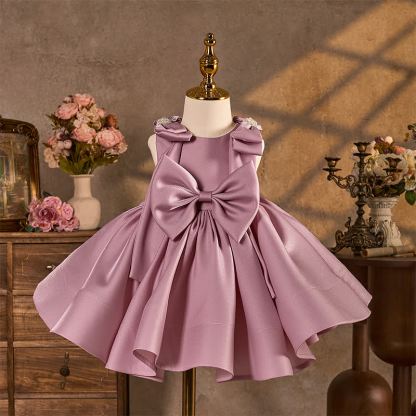 Voile Pearl Bow Sleeveless Midi Dresses - Pink - 9-11Y - image 1