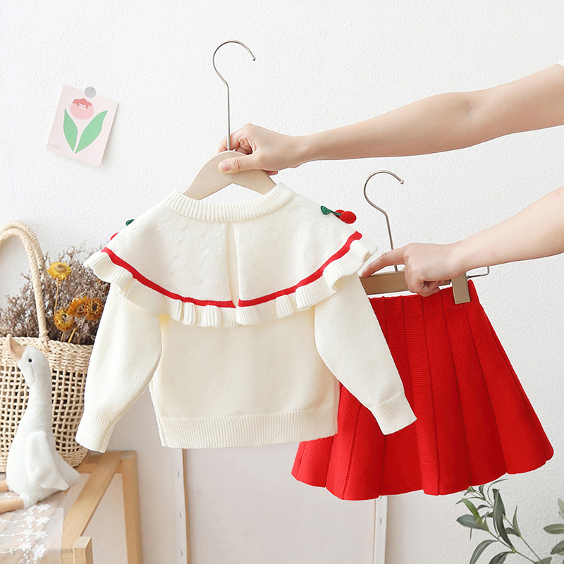 Yarn/wool Yarn Bow Embellished Long Sleeve Regular Two-piece Set - image 9