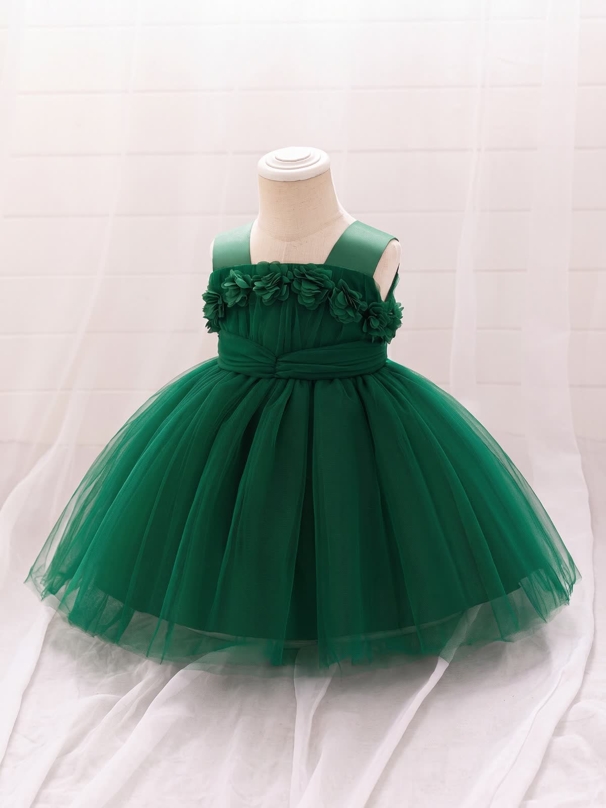 Elegant Mesh Rosette Birthday Dress Matching Set – 3PCS Baby Girl Outfit with Headband & Shoes - image 23
