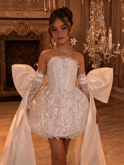 Lace Bow Sleeveless Short Dresses - image 4