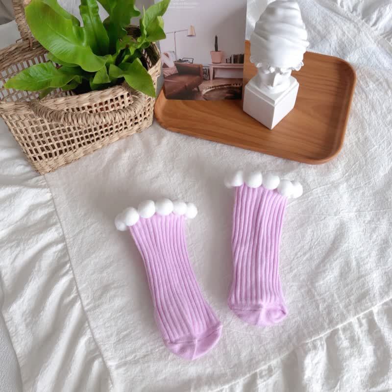 Polka Dots Fuzzy Ball Socks - Purple - 2-4Y - image 17