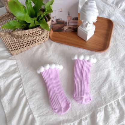 Polka Dots Fuzzy Ball Socks - Purple - 2-4Y - image 17
