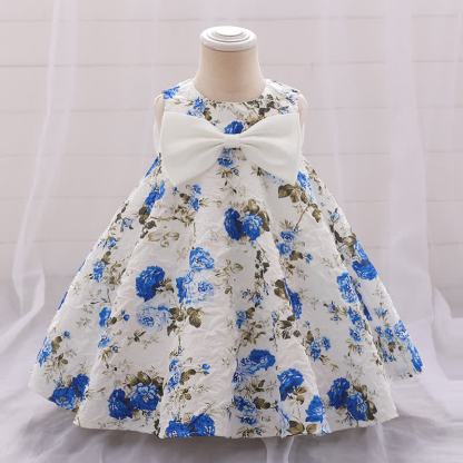 Chemical Fiber Blend Bow Sleeveless Short Dresses - Dark Blue - 1-2Y - image 10