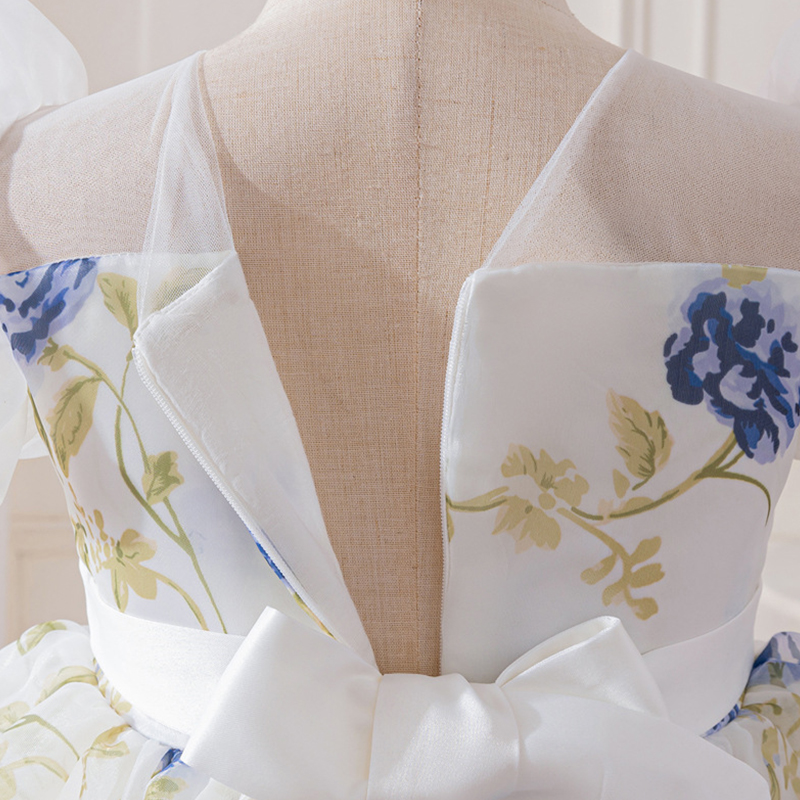 Organza Bow Split Joint Printing Short Sleeve Midi Dresses - image 14