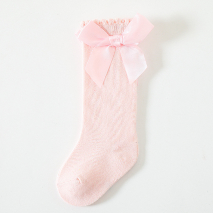 100% Cotton Solid With Bow Socks - Pink - 3-5Y - image 11