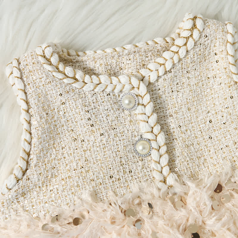 Tweed Sequins Sleeveless Mid-long Dresses - image 4