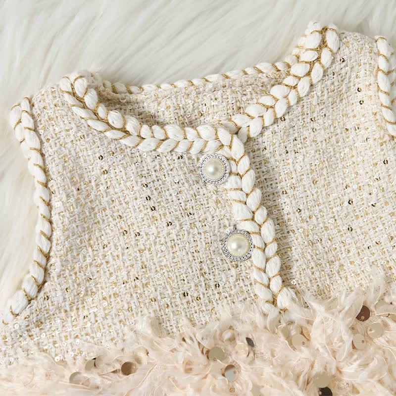 Tweed Sequins Sleeveless Mid-long Dresses - image 4