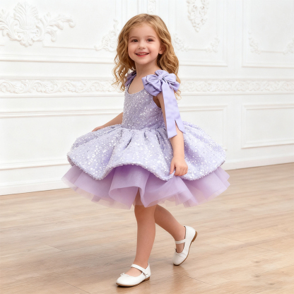 Chemical Fiber Blend Bow Sequins Sleeveless Mid-long Dresses - image 5